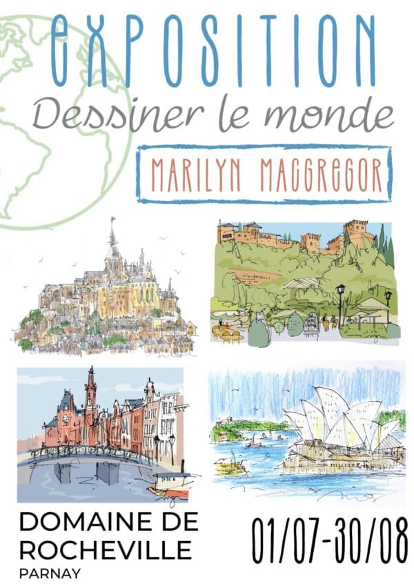 Affiche exposition dessin Saumur Dessiner le Monde Marilyn MacGregor